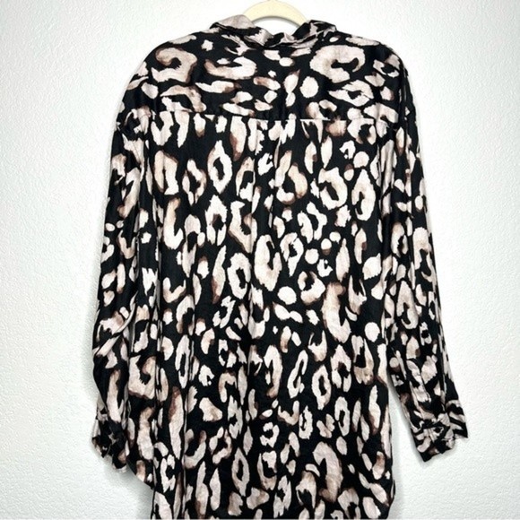 H&M Linen Black Leopard Print Button Down Shirt size XL - Picture 5 of 11